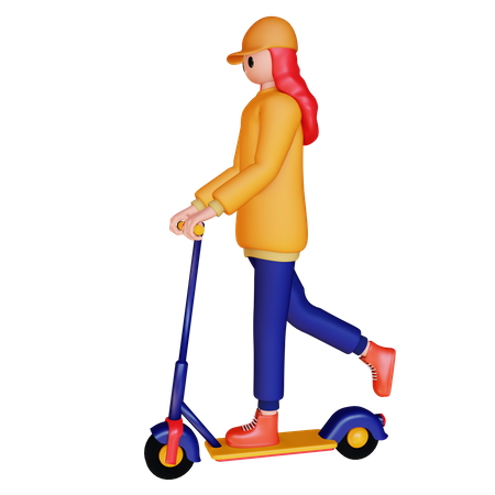 Mulher aproveitando o passeio de scooter  3D Illustration