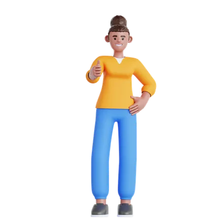 Mulher dando sinal de positivo  3D Illustration