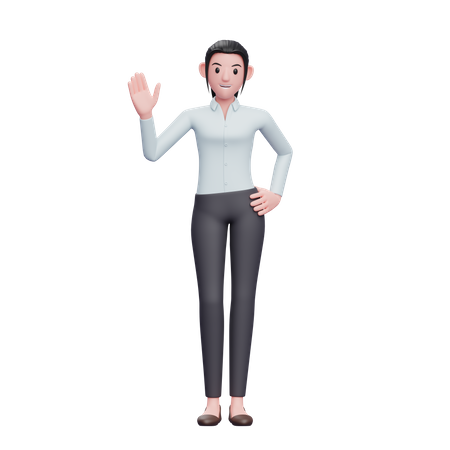Mulher de negócios acenando com a mão e dizendo oi  3D Icon