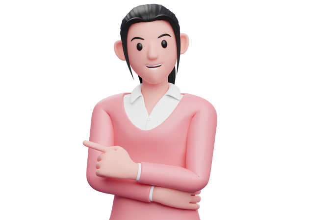 Mulher de negócios apontando para a esquerda com o dedo indicador  3D Illustration