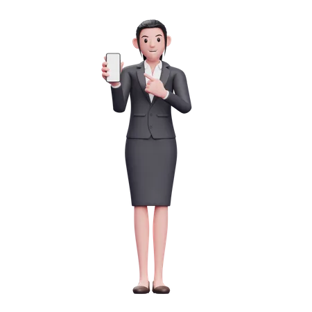 Mulher de negócios, apontando para a tela do telefone  3D Illustration