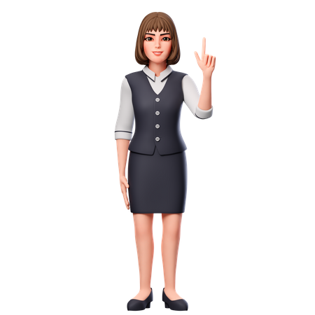 Mulher de negócios apontando para cima usando a mão direita  3D Illustration