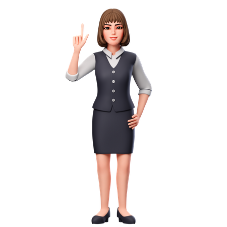 Mulher de negócios apontando para cima usando a mão esquerda  3D Illustration
