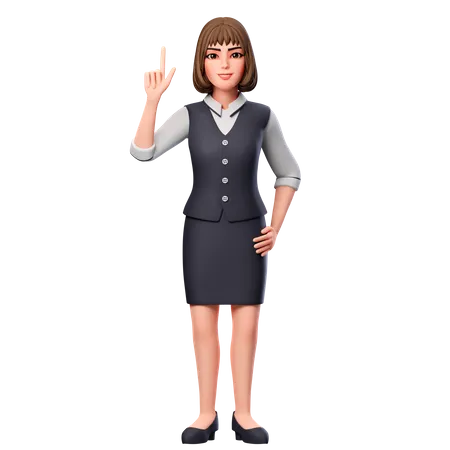 Mulher de negócios apontando para cima usando a mão esquerda  3D Illustration