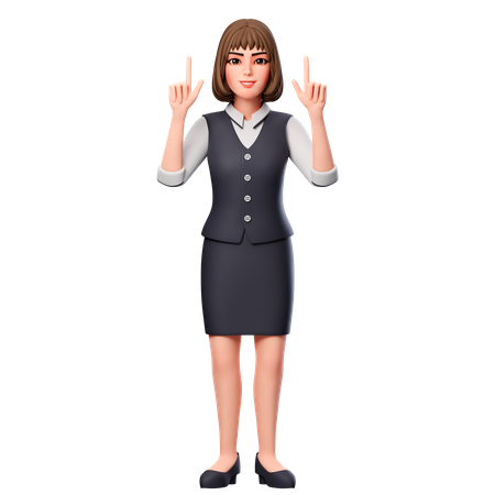 Mulher de negócios apontando para cima usando as duas mãos  3D Illustration