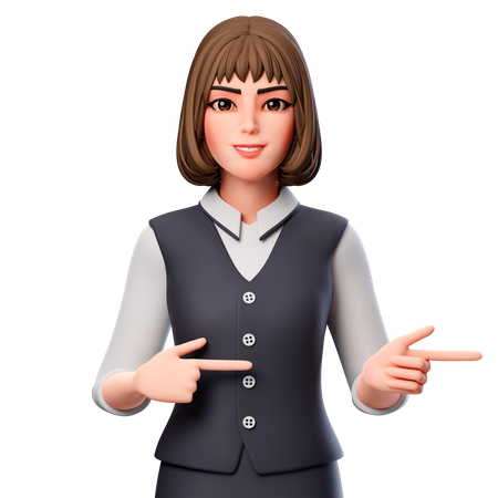 Mulher de negócios apontando para o lado direito usando as duas mãos  3D Illustration