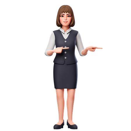 Mulher de negócios apontando para o lado direito usando as duas mãos  3D Illustration