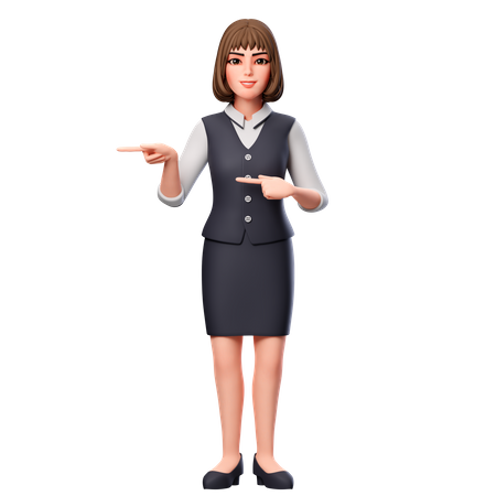 Mulher de negócios apontando para o lado esquerdo usando as duas mãos  3D Illustration