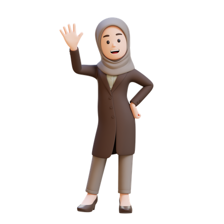 Mulher de negócios com hijab acenando e dizendo olá  3D Icon