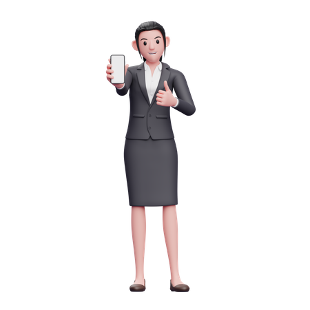 Mulher de negócios dá sinal de positivo e mostra a tela do smartphone  3D Icon