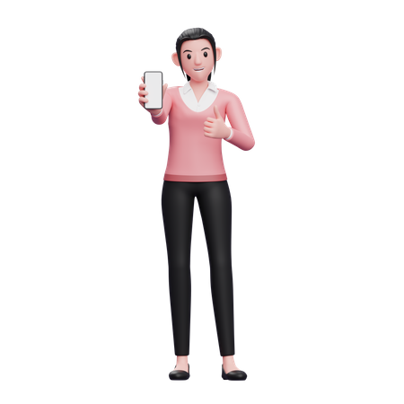 Mulher de negócios dá sinal de positivo e mostra a tela do smartphone  3D Icon