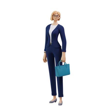 Mulher de negócios em pé com bolsa  3D Illustration