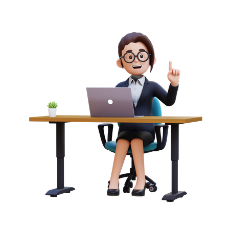 Mulher de negócios em terno sentado à mesa com laptop  3D Icon