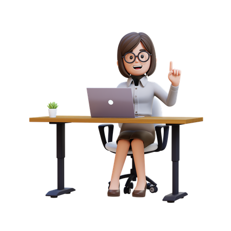Mulher de negócios em terno sentado à mesa com laptop  3D Icon