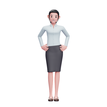 Mulher de negócios feliz com a mão na cintura  3D Illustration