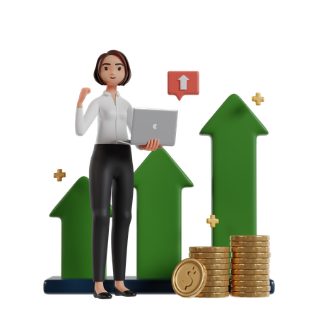 Mulher de negócios feliz com aumento do crescimento do investimento  3D Icon