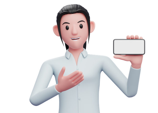 Mulher de negócios, mostrando a tela do celular em branco  3D Icon