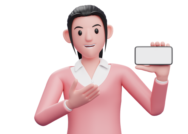 Mulher de negócios, mostrando a tela do celular em branco  3D Icon