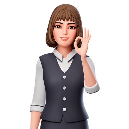 Mulher de negócios mostrando gesto de ok com a mão direita  3D Illustration