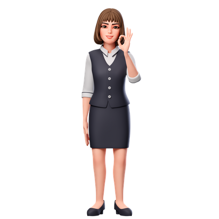 Mulher de negócios mostrando gesto de ok com a mão direita  3D Illustration