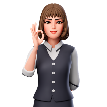Mulher de negócios mostrando gesto de ok com a mão esquerda  3D Illustration