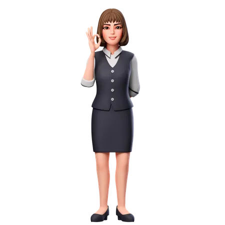 Mulher de negócios mostrando gesto de ok com a mão esquerda  3D Illustration
