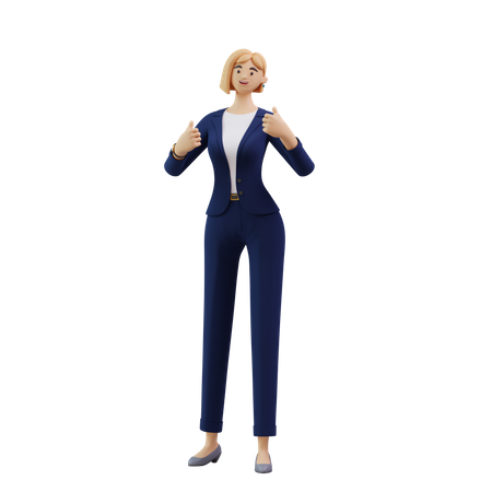 Mulher de negócios mostrando os polegares para cima  3D Illustration