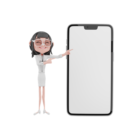 Mulher de negócios, mostrando a tela do celular em branco  3D Illustration