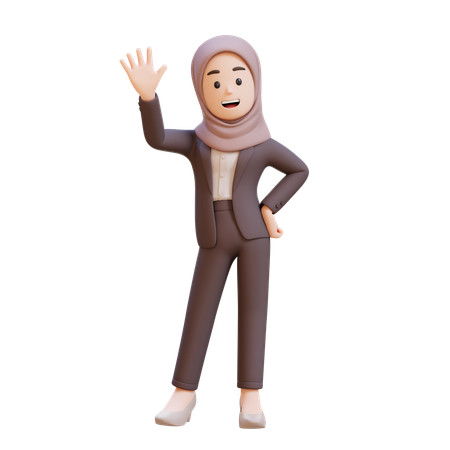 Mulher de negócios muçulmana acenando e dizendo olá  3D Icon