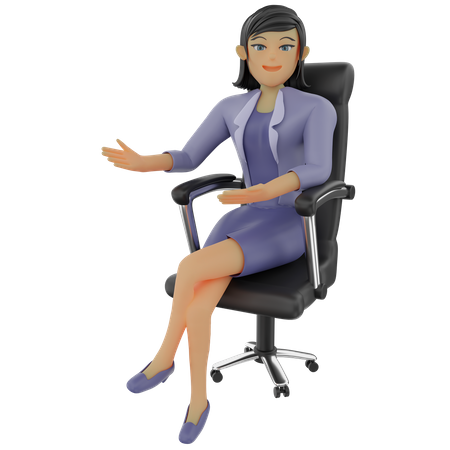 Mulher de negócios sentada com pose de boas-vindas  3D Illustration