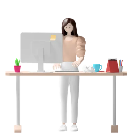 Mulher de negócios trabalhando no escritório  3D Illustration