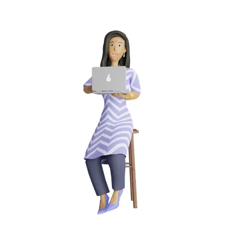 Mulher de negócios trabalhando no laptop  3D Illustration