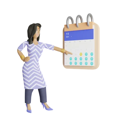 Mulher de negócios, verificando compromissos no calendário  3D Illustration
