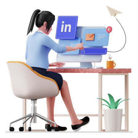 Mulher de negócios, verificando seu e-mail  3D Icon