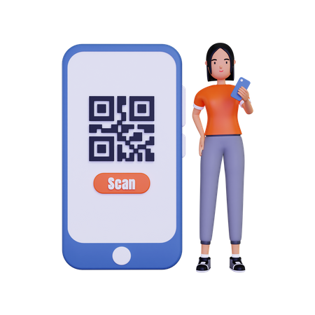 Mulher digitalizando código qr para pagamentos  3D Illustration