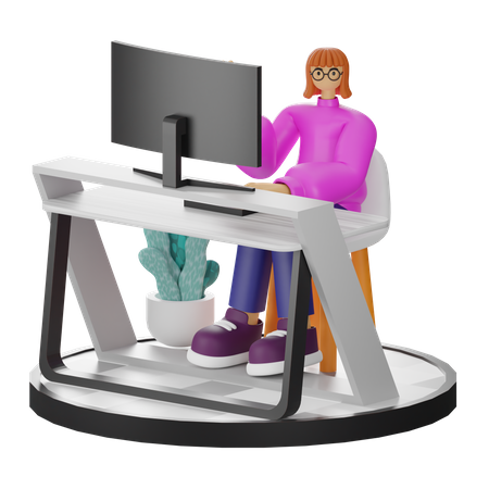 Mulher dizendo Olá na mesa  3D Illustration