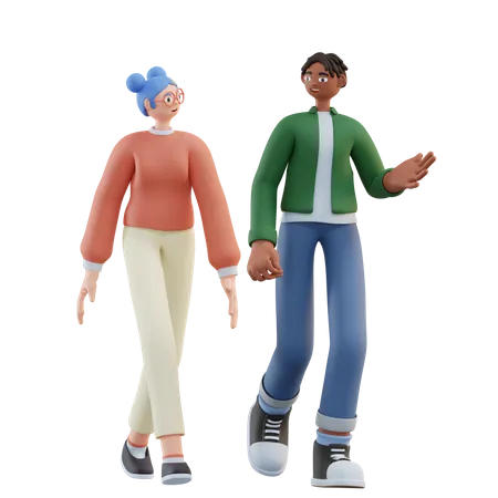 Mulher e homem conversando enquanto caminhava  3D Illustration