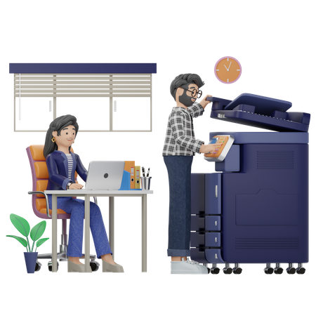 Mulher e homem trabalhando no escritório  3D Illustration