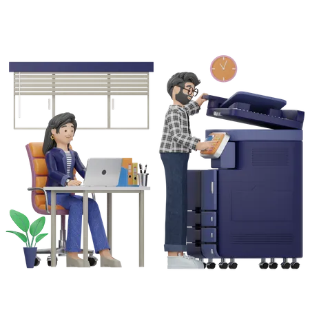 Mulher e homem trabalhando no escritório  3D Illustration