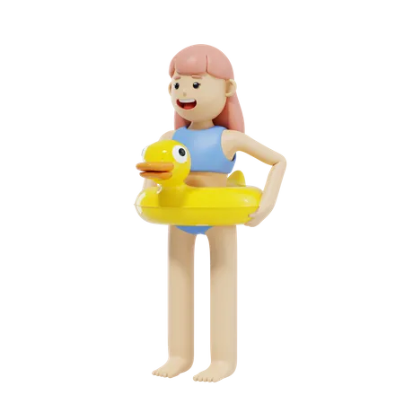 Mulher em anel flutuante  3D Illustration