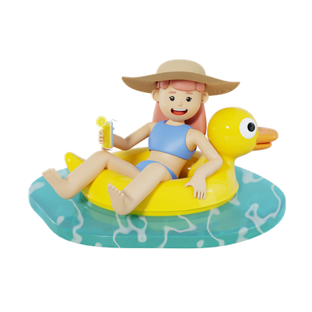 Mulher em anel flutuante  3D Illustration