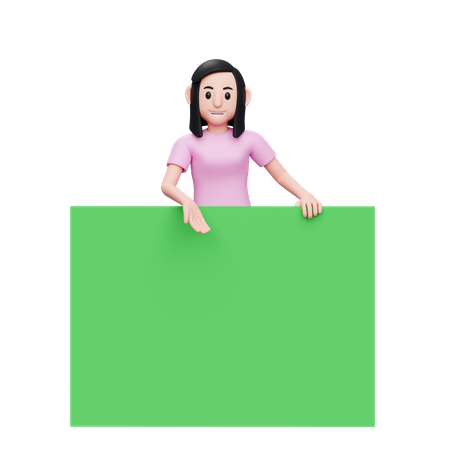 Mulher em pé atrás da grande bandeira verde  3D Icon
