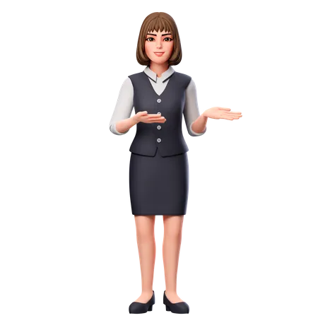 Mulher de negócios apresentando as mãos para o lado direito usando as duas mãos  3D Illustration