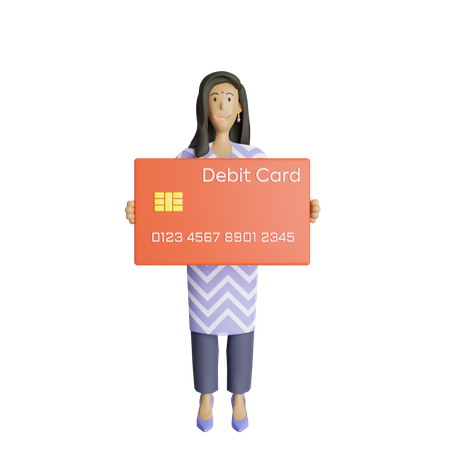 Mulher de negócios indiana segurando cartão de débito  3D Illustration