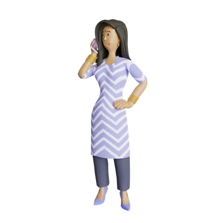 Mulher de negócios indiana falando ao telefone  3D Illustration