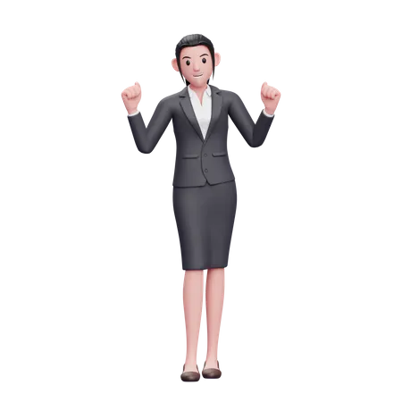 Mulher De Negocios Usa Saia Preta E Blazer Fazendo Gesto Vencedor Ilustracao De Personagem De Mulher De Negocios 3D Illustration