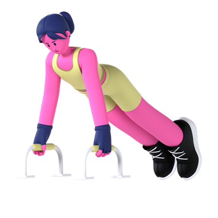 Mulher fazendo barra push-up  3D Illustration