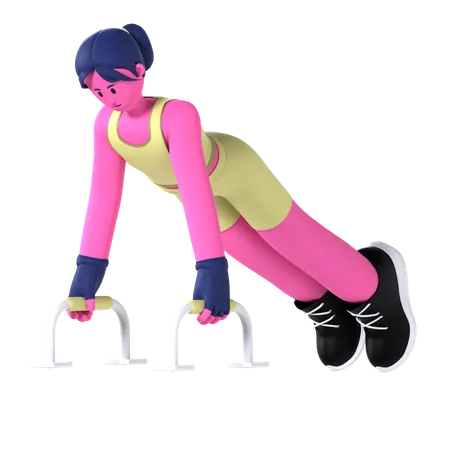 Mulher fazendo barra push-up  3D Illustration