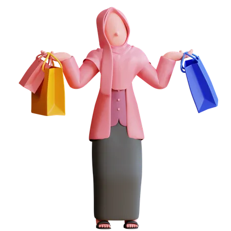 Mulher fazendo compras no Ramadã  3D Illustration