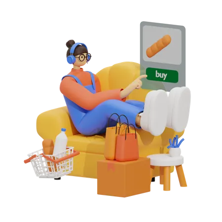 Mulher fazendo compras on-line  3D Illustration